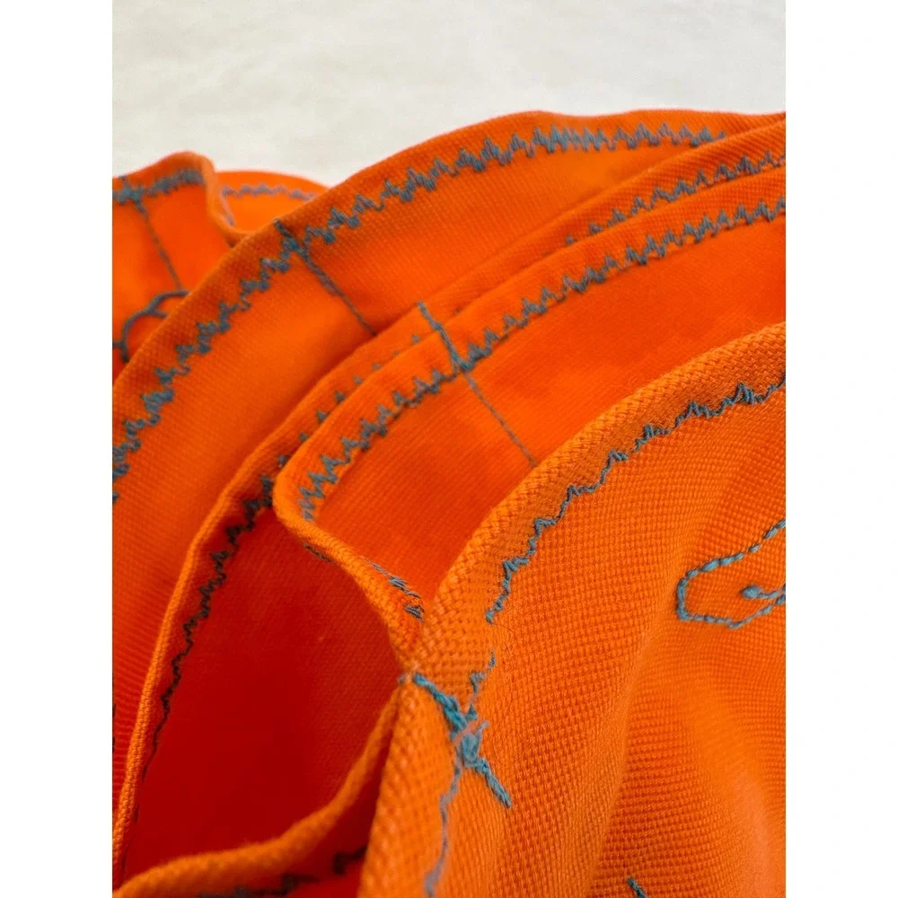 Vintage Handmade Packable Jewelry Holder Orange Blue Floral Embroidered Travel